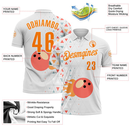 Custom White-Bay Orange Bowling Ball Geometric Performance Polo Shirt