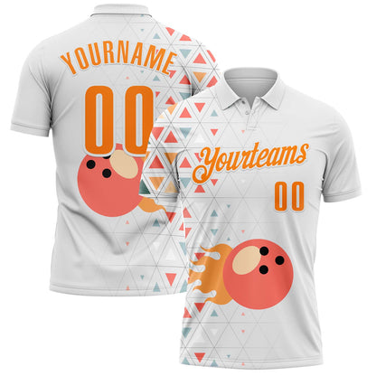 Custom White-Bay Orange Bowling Ball Geometric Performance Polo Shirt