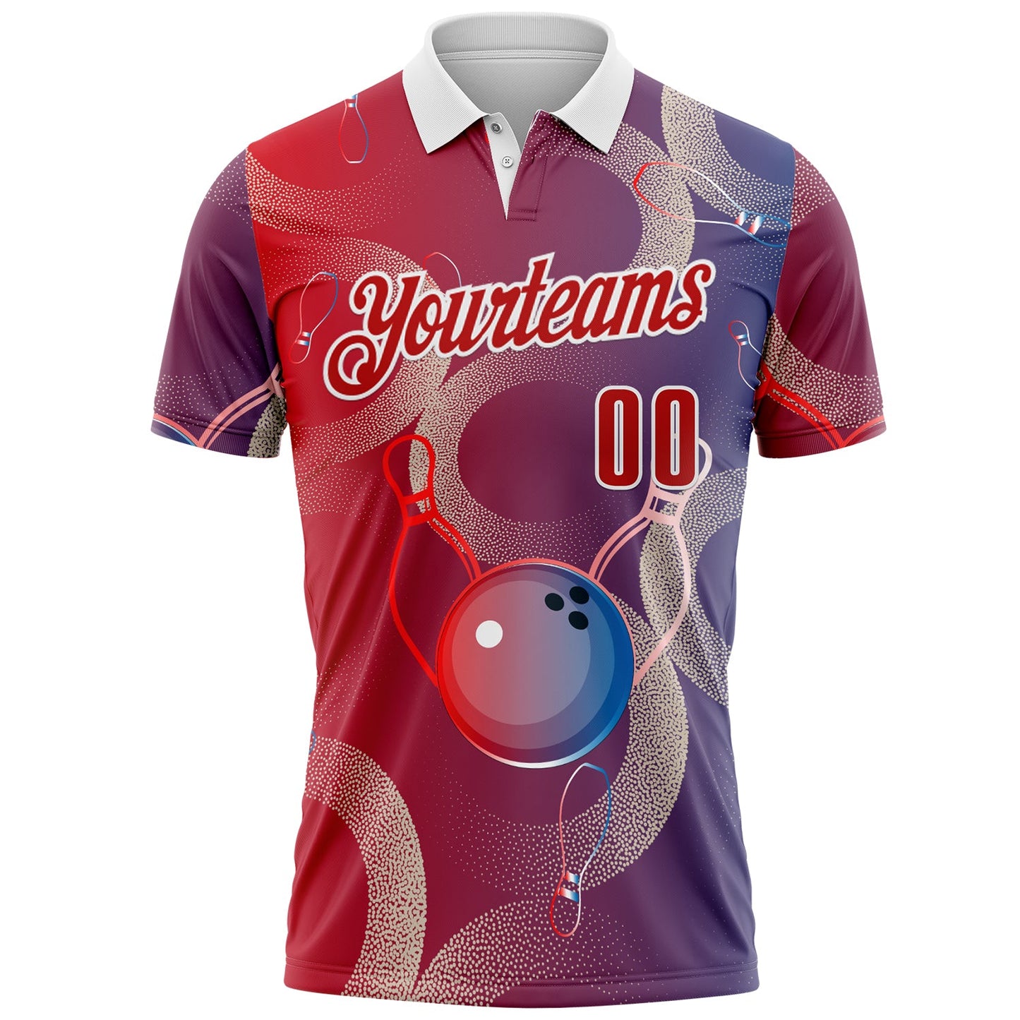 Custom Red Blue-White Bowling Retro Abstract Performance Polo Shirt