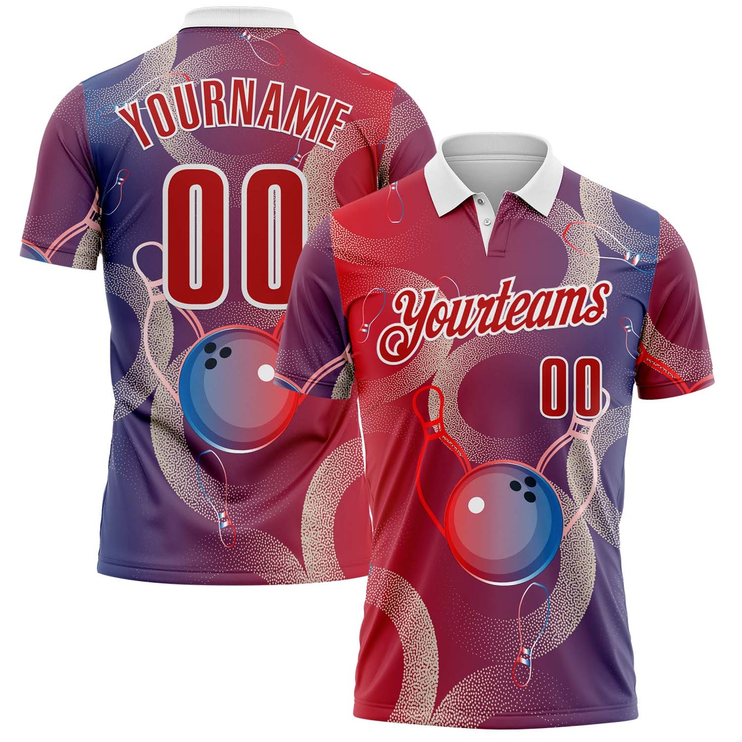 Custom Red Blue-White Bowling Retro Abstract Performance Polo Shirt