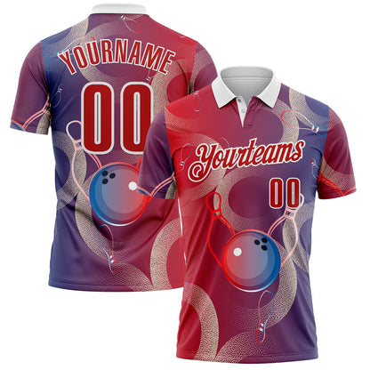 Custom Red Blue-White Bowling Retro Abstract Performance Polo Shirt