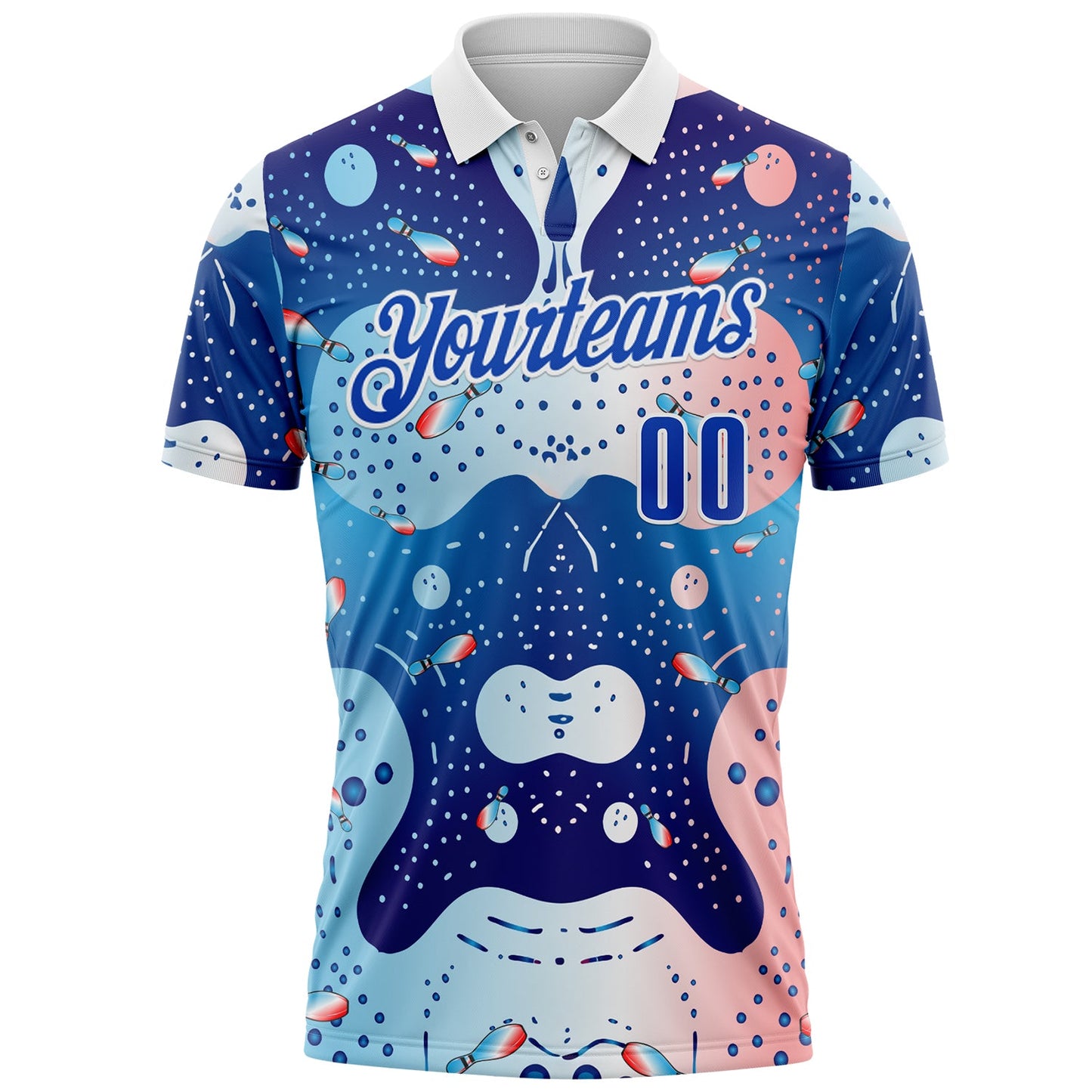 Custom Blue Thunder Blue Light Pink-White Bowling Geometric Performance Polo Shirt