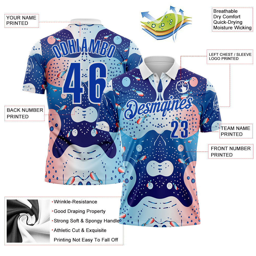 Custom Blue Thunder Blue Light Pink-White Bowling Geometric Performance Polo Shirt