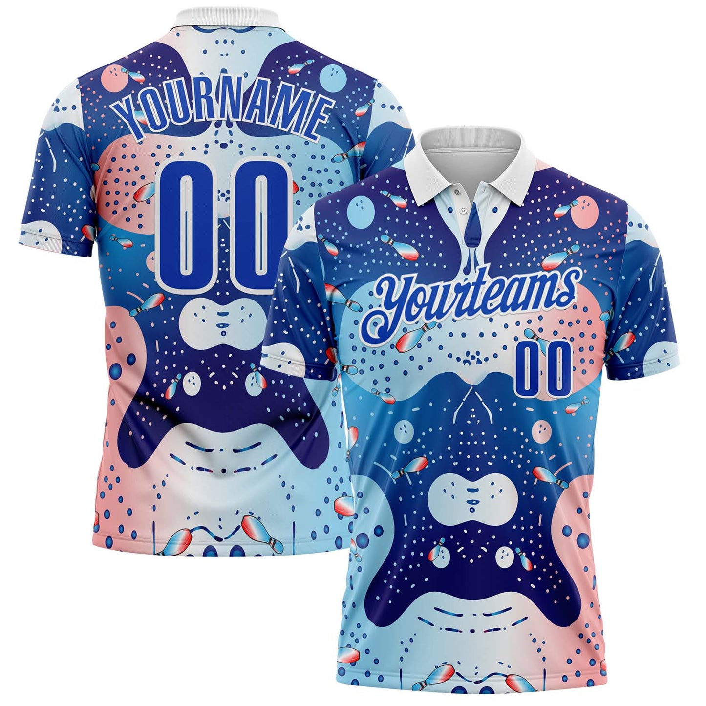 Custom Blue Thunder Blue Light Pink-White Bowling Geometric Performance Polo Shirt