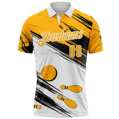 Custom Yellow-White Bowling Brush Stroke Performance Polo Shirt