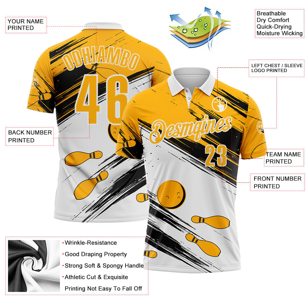 Custom Yellow-White Bowling Brush Stroke Performance Polo Shirt