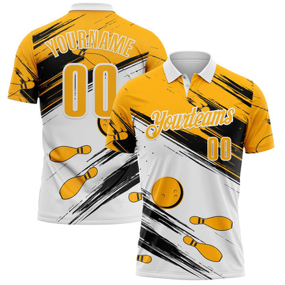 Custom Yellow-White Bowling Brush Stroke Performance Polo Shirt