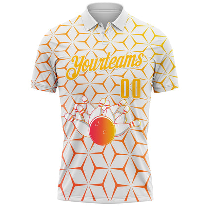Custom White-Gold Bowling Strike Geometric Performance Polo Shirt