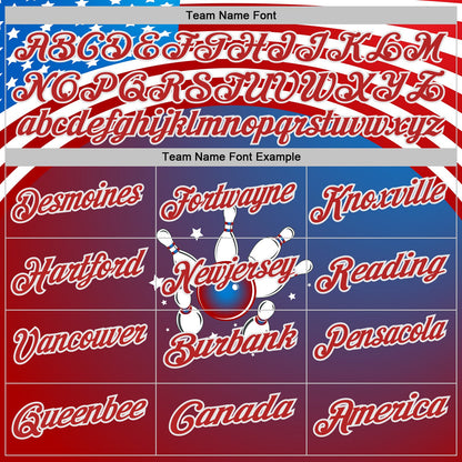 Custom Blue Red-White Bowling American Flag Gradient Performance Polo Shirt