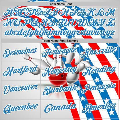 Custom White Blue-Red Bowling Strike American Flag Performance Polo Shirt