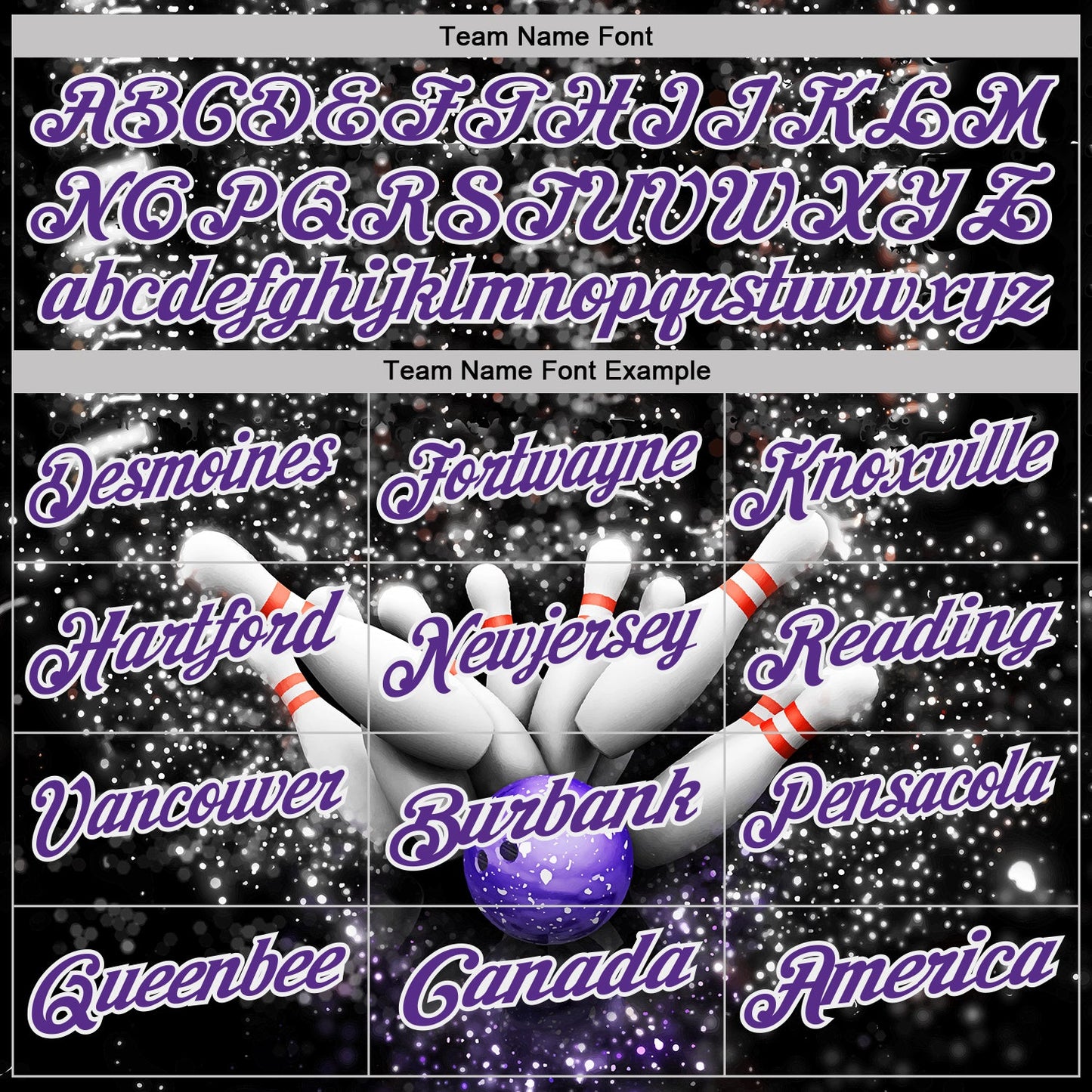 Custom Black Purple-White Bowling Strike Sparkle Performance Polo Shirt