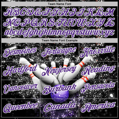 Custom Black Purple-White Bowling Strike Sparkle Performance Polo Shirt