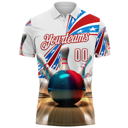 Custom White-Red Bowling Strike American Flag Performance Polo Shirt