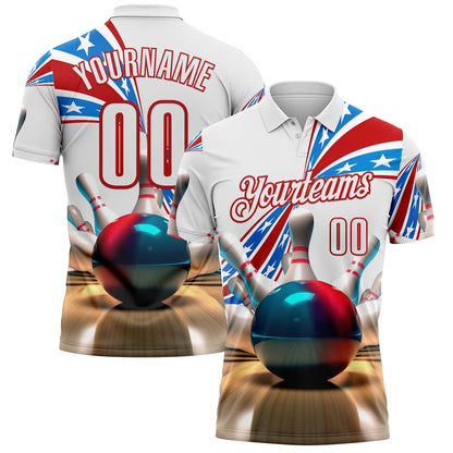 Custom White-Red Bowling Strike American Flag Performance Polo Shirt