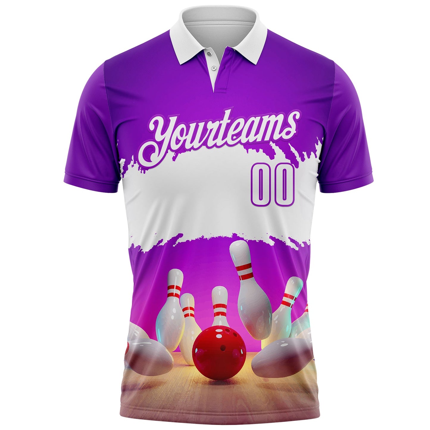 Custom Purple-White Bowling Strike Hitting Performance Polo Shirt