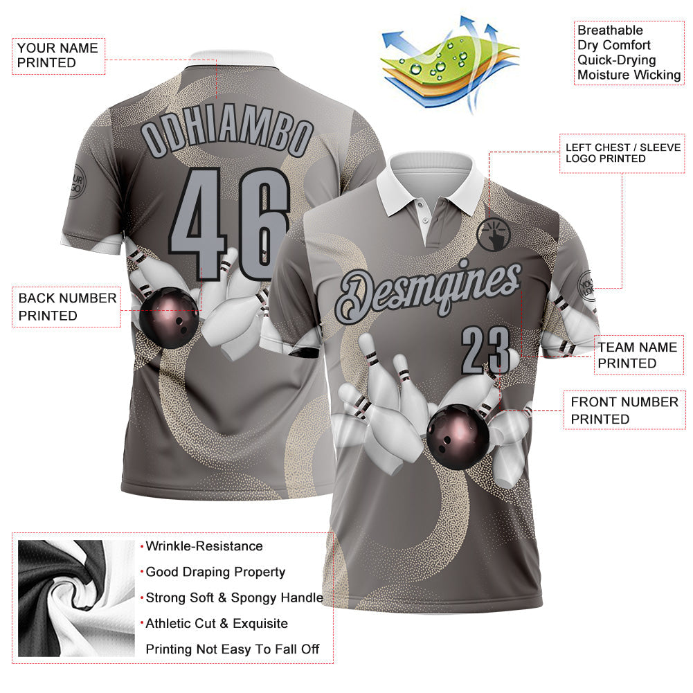 Custom Gray-Black Bowling Strike Retro Performance Polo Shirt
