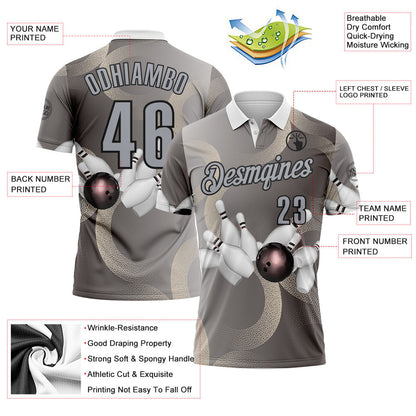 Custom Gray-Black Bowling Strike Retro Performance Polo Shirt