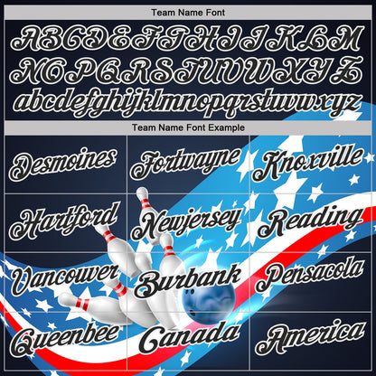 Custom Navy Black Blue Red-White Bowling Strike American Flag Performance Polo Shirt