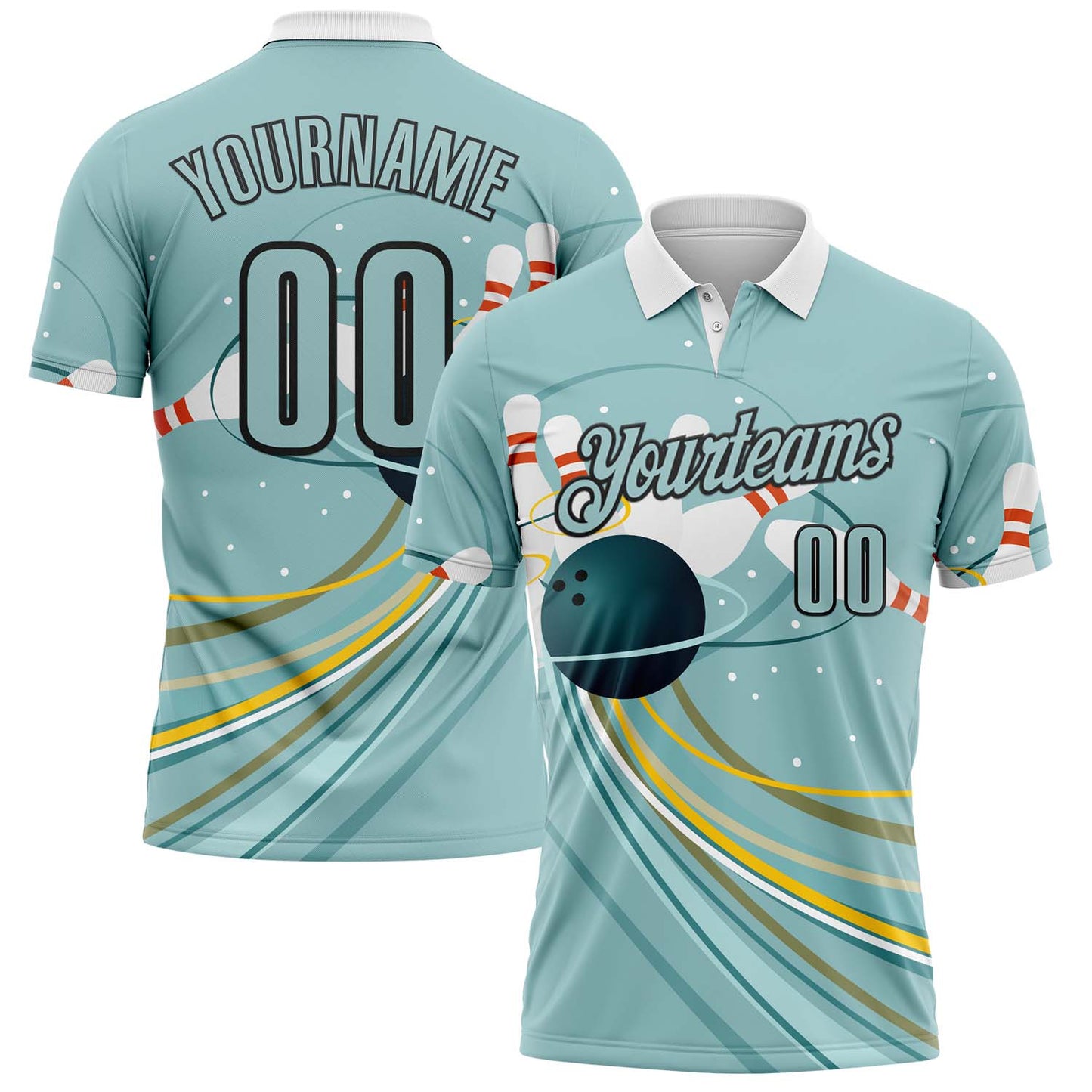 Custom Green White-Black Bowling Strike Performance Polo Shirt