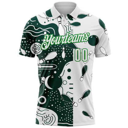 Custom White Green-Grass Green Bowling Abstract Performance Polo Shirt