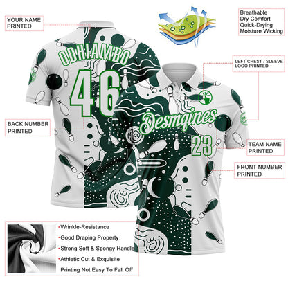 Custom White Green-Grass Green Bowling Abstract Performance Polo Shirt
