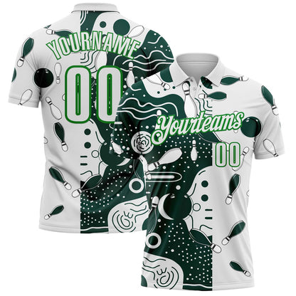 Custom White Green-Grass Green Bowling Abstract Performance Polo Shirt