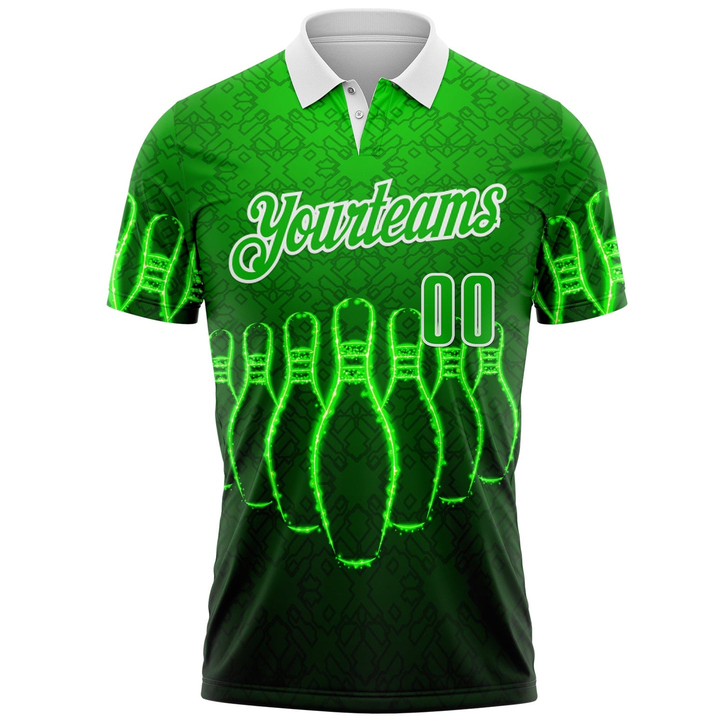Custom Green Black-White Bowling Pins Neon Geometric Performance Polo Shirt