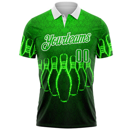 Custom Green Black-White Bowling Pins Neon Geometric Performance Polo Shirt