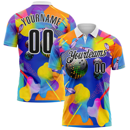 Custom Purple Black-White Bowling Neon Color Splash Performance Polo Shirt