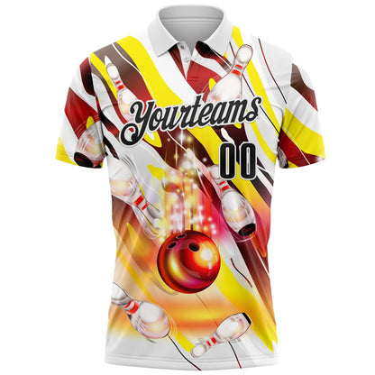 Custom White Black-Yellow Bowling Strike Colorful Performance Polo Shirt