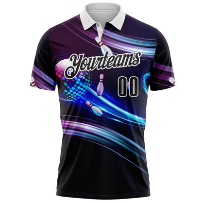 Custom Purple Black Blue-White Bowling Disco Neon Performance Polo Shirt