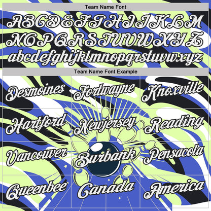 Custom Blue White Pea Green-Black Bowling Strike Fluid Liquid Performance Polo Shirt