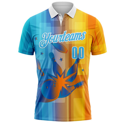 Custom Yellow Sky Blue Blue-White Bowling Strike Colorful Geometric Performance Polo Shirt