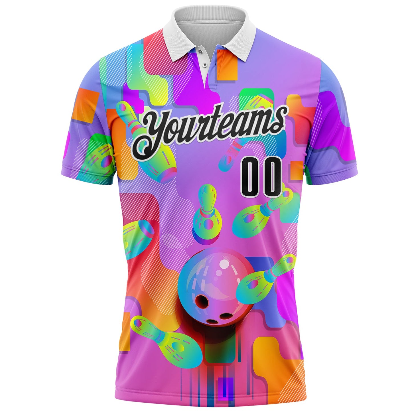 Custom Purple Black-White Bowling Strike Colorful Geometric Performance Polo Shirt