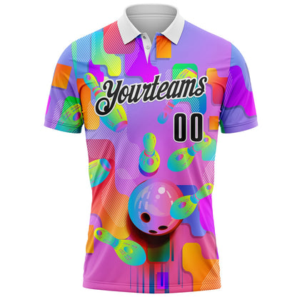 Custom Purple Black-White Bowling Strike Colorful Geometric Performance Polo Shirt