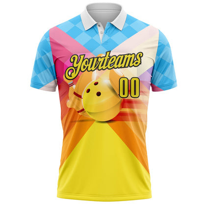 Custom Blue Yellow-Black Bowling Strike Colorful Geometric Performance Polo Shirt