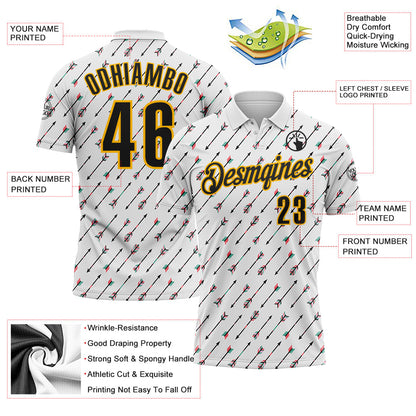 Custom White Black-Gold Arrow Archery Performance Polo Shirt