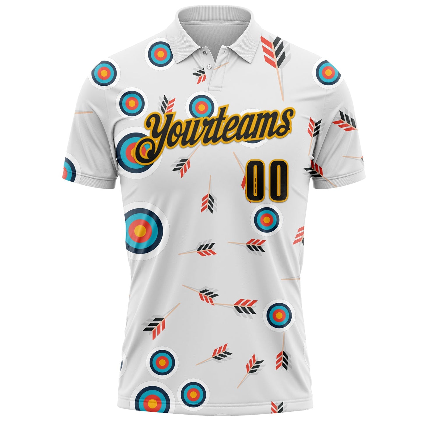 Custom White Black-Gold Archery Target Performance Polo Shirt