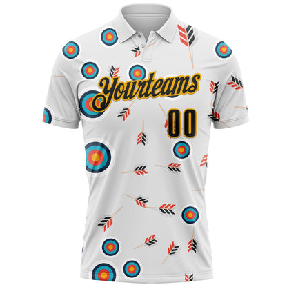 Custom White Black-Gold Archery Target Performance Polo Shirt