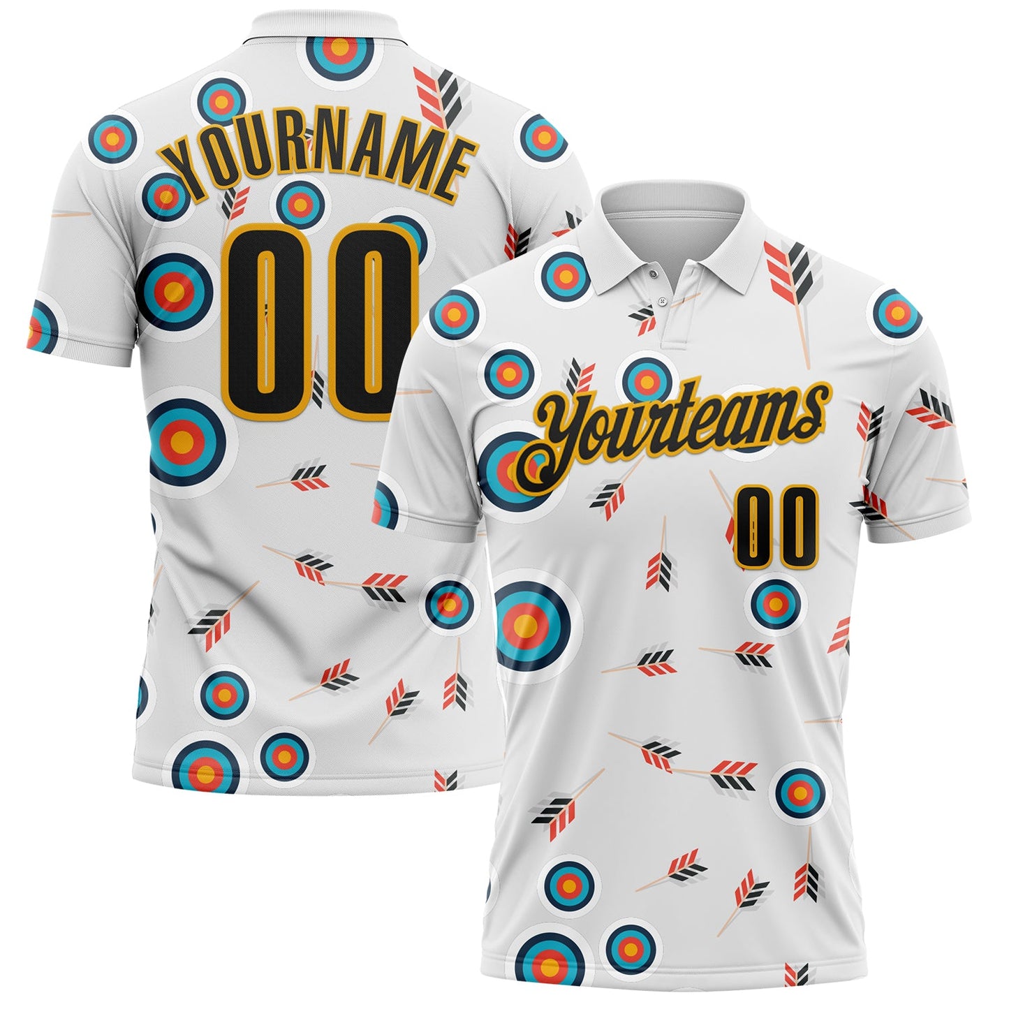 Custom White Black-Gold Archery Target Performance Polo Shirt