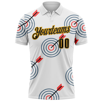 Custom White Black-Gold Archery Target Bullseye Performance Polo Shirt