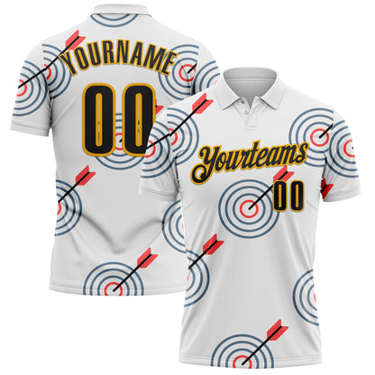 Custom White Black-Gold Archery Target Bullseye Performance Polo Shirt