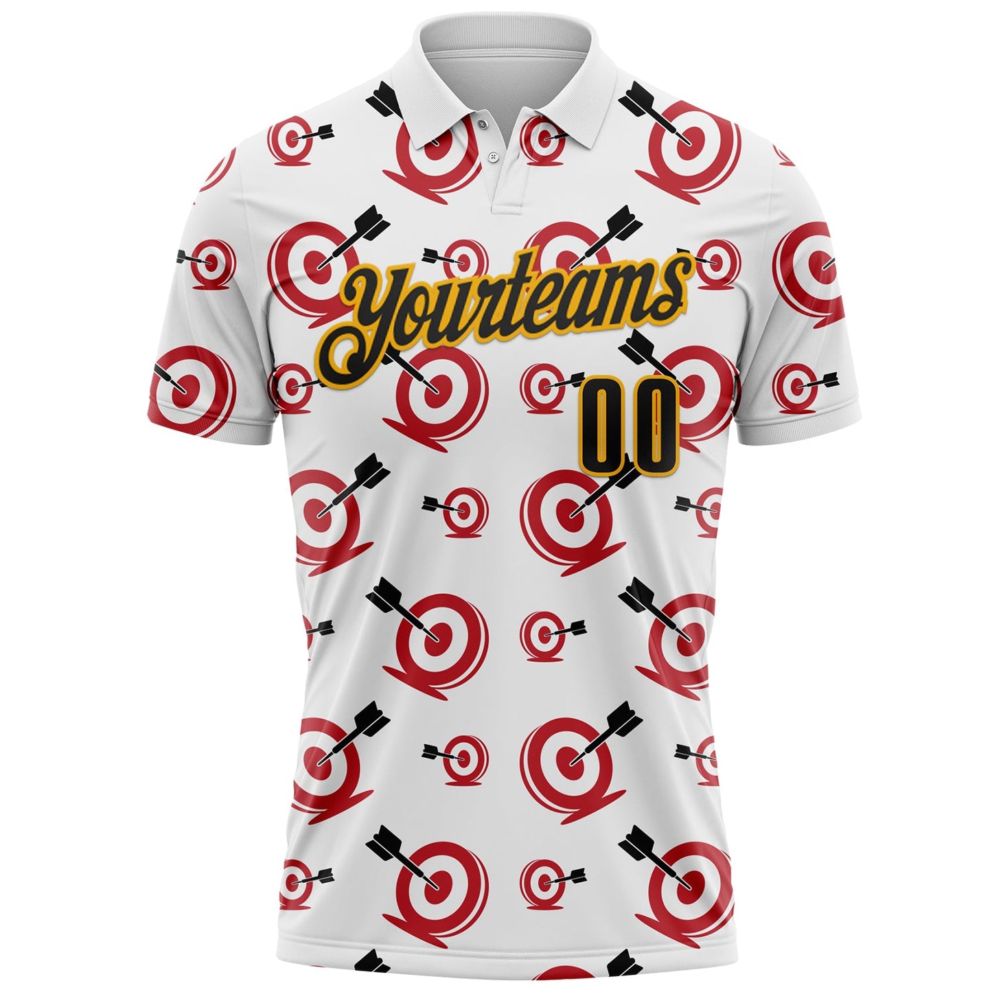 Custom White Black Red-Gold Archery Target Bullseye Performance Polo Shirt