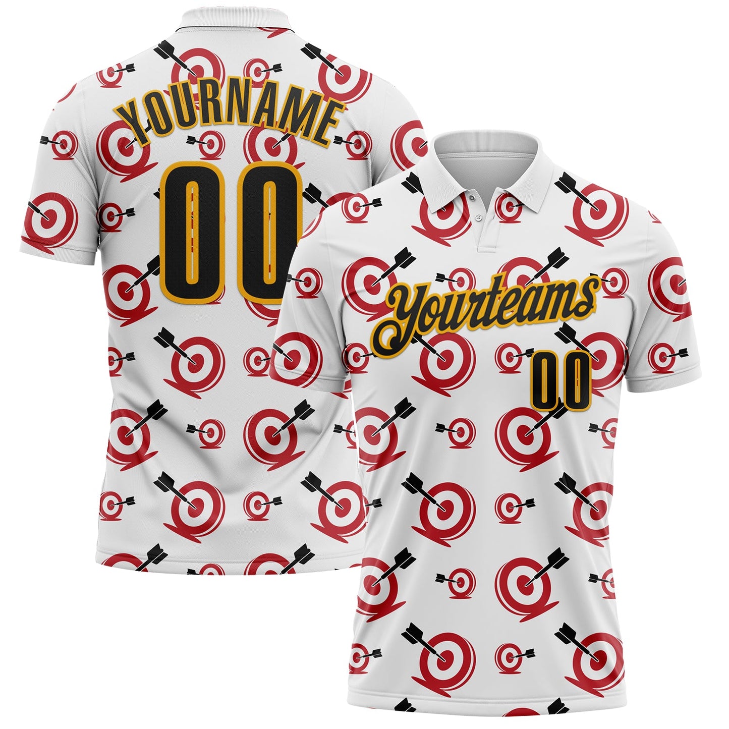 Custom White Black Red-Gold Archery Target Bullseye Performance Polo Shirt