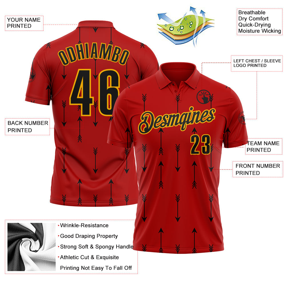 Custom Red Black-Gold Arrow Archery Performance Polo Shirt