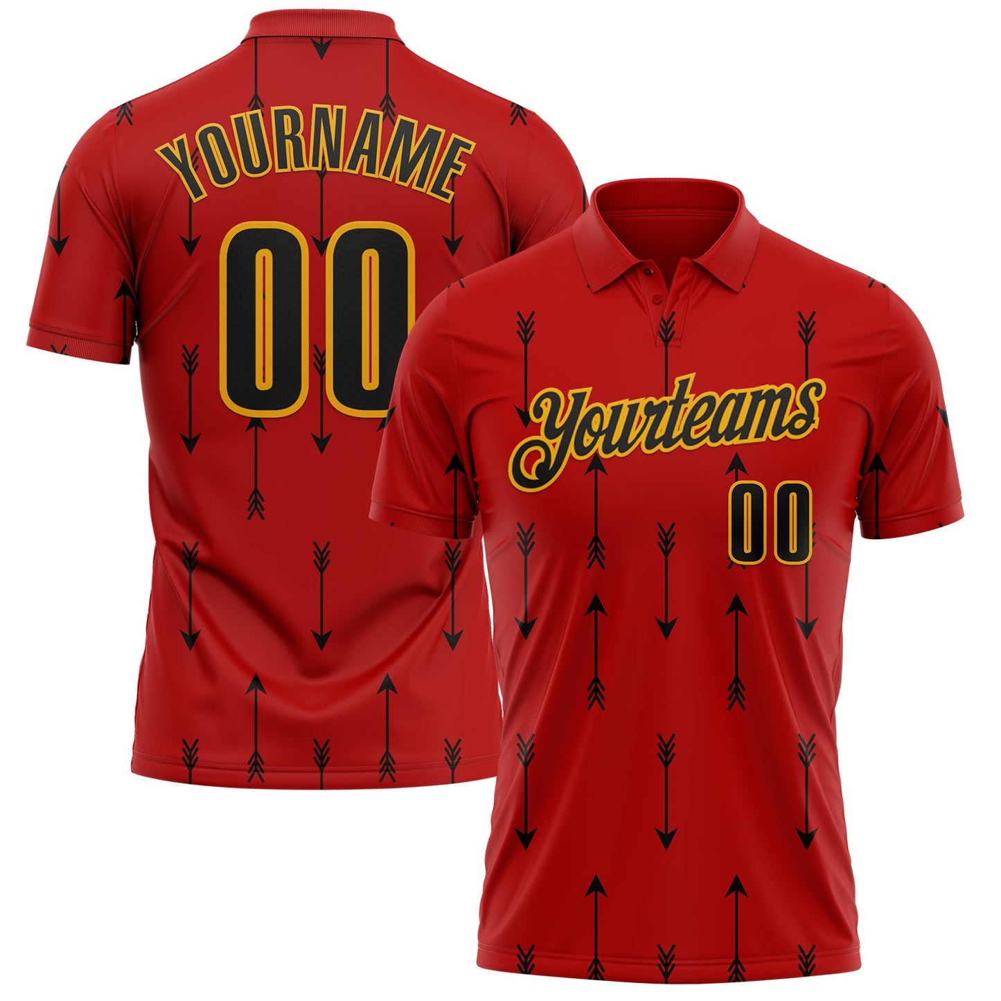 Custom Red Black-Gold Arrow Archery Performance Polo Shirt