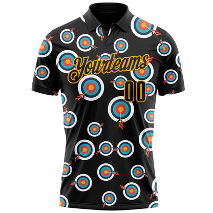 Custom Black-Gold Archery Target Bullseye Performance Polo Shirt