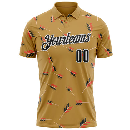 Custom Old Gold Black-White Arrow Archery Performance Polo Shirt