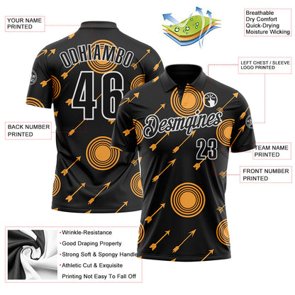 Custom Black Yellow-White Archery Target Performance Polo Shirt