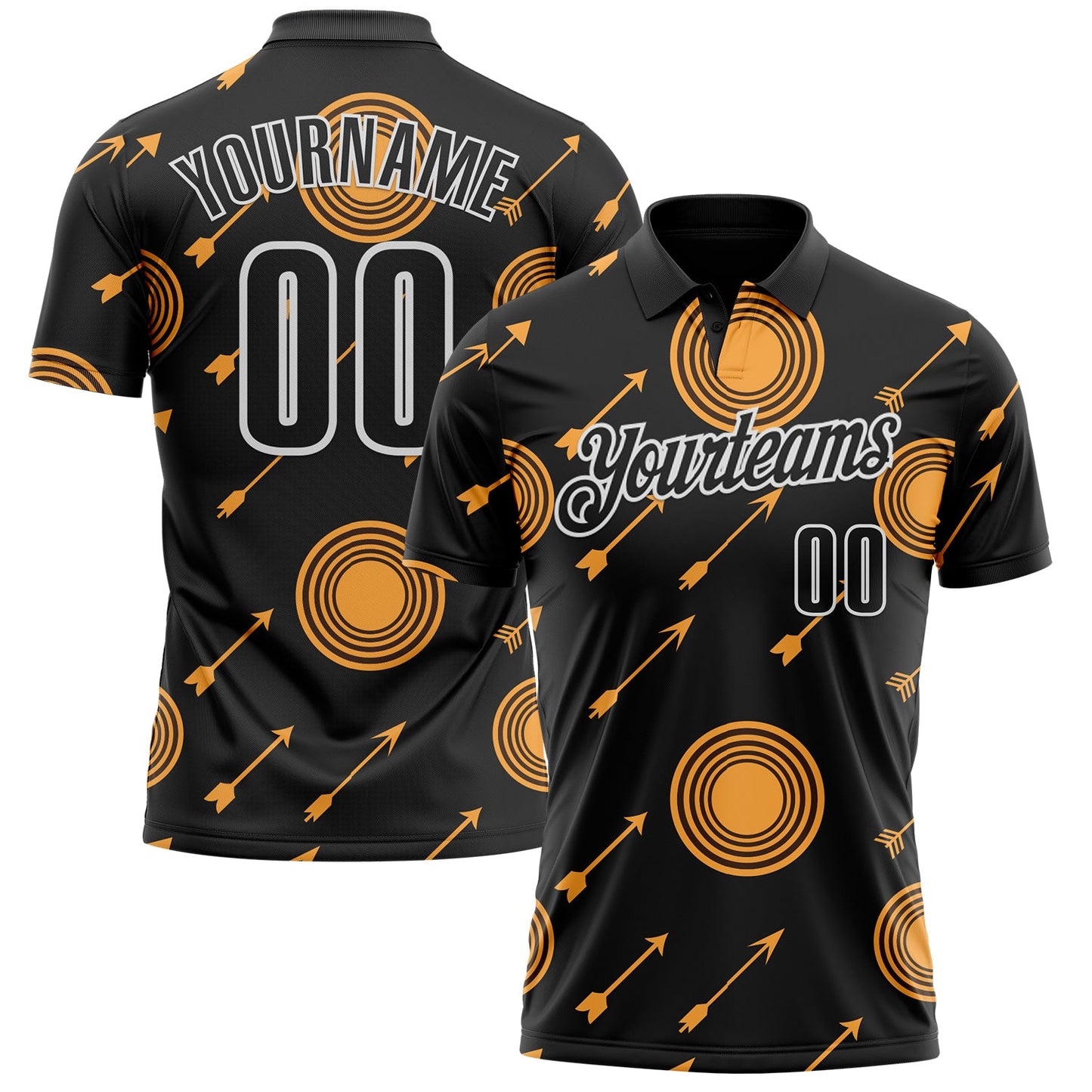 Custom Black Yellow-White Archery Target Performance Polo Shirt
